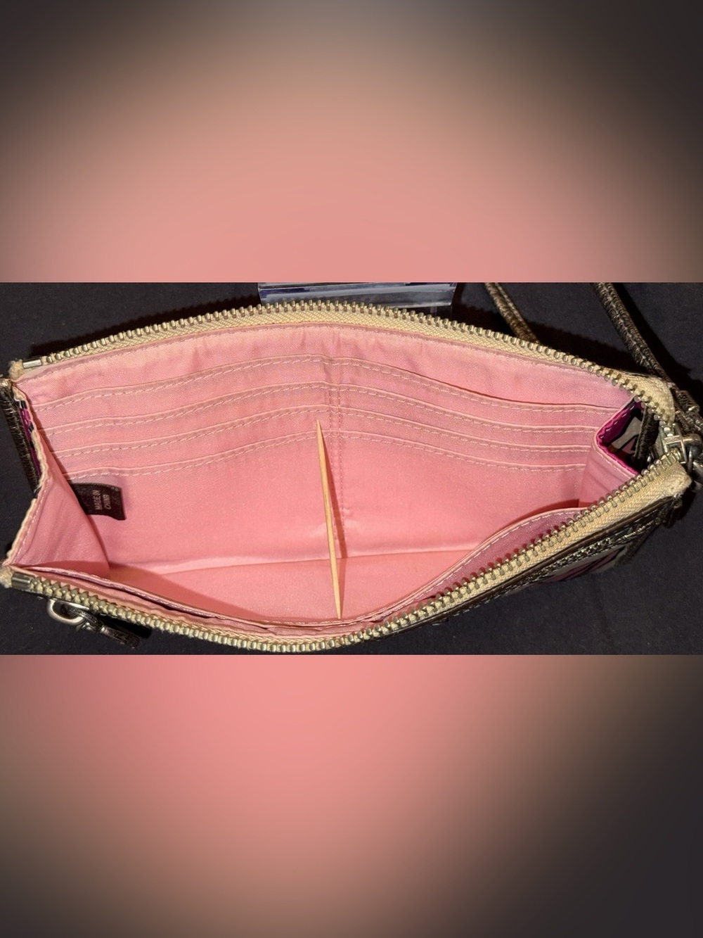 Coach Poppy Pink Floral Canvas Wristlet with Metallic Silver Tone Trim - Picture 13 of 15